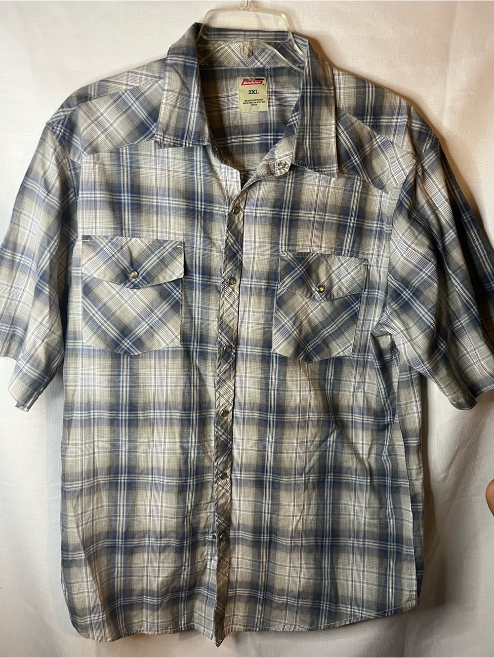 Dickies Blue and White Plaid Short Sleeve Button-Up Shirt